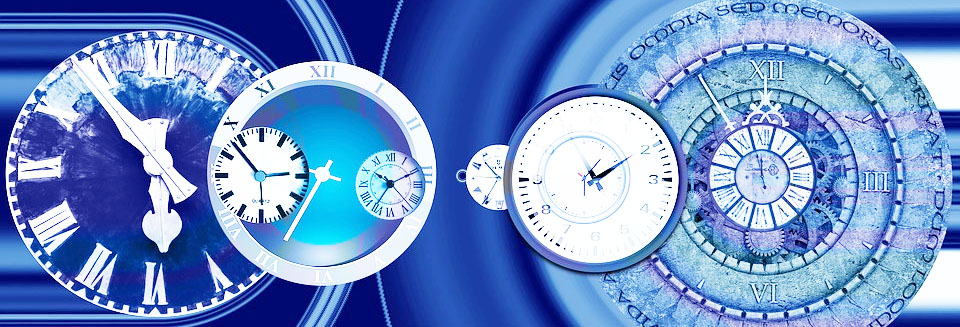 Symboldbild Stress: Uhren auf blauem Hintergrund, Credit: Gerd Altmann , Pixabay