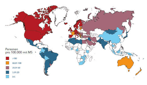 Abbildung: „MS-Atlas“ 2013, Krankheitshäufigkeit weltweit