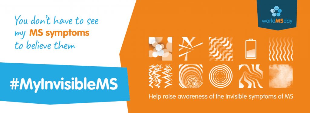 Logo Welt MS Tag 2019: Am Welt MS Tag, dem 30. Mai 2019, wird die Öffentlichkeit für die unsichtbaren Symptome und unsichtbaren Auswirkungen von Multipler Sklerose sensibilisiert. Das Motto lautet #MyInvisibleMS. 