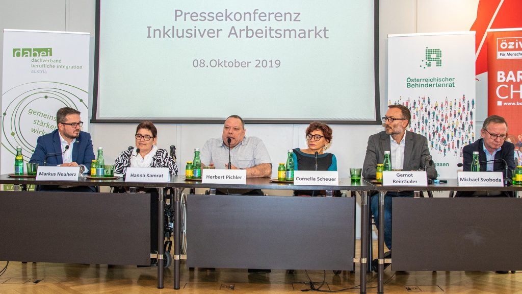 Pressekonferenz der Behindertenverbände zum Thema inklusiver Arbeitsmarkt und bessere Arbeitschancen für Menschen mit Behinderungen. Foto: Österreichischer Behindertenrat