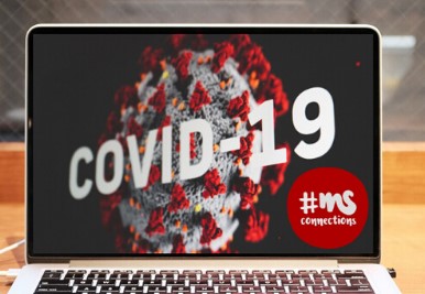 Laptop, auf Screen CoronaVirus und Text "COVID-19", daneben Logo #MSConnections, Foto: Pixabay