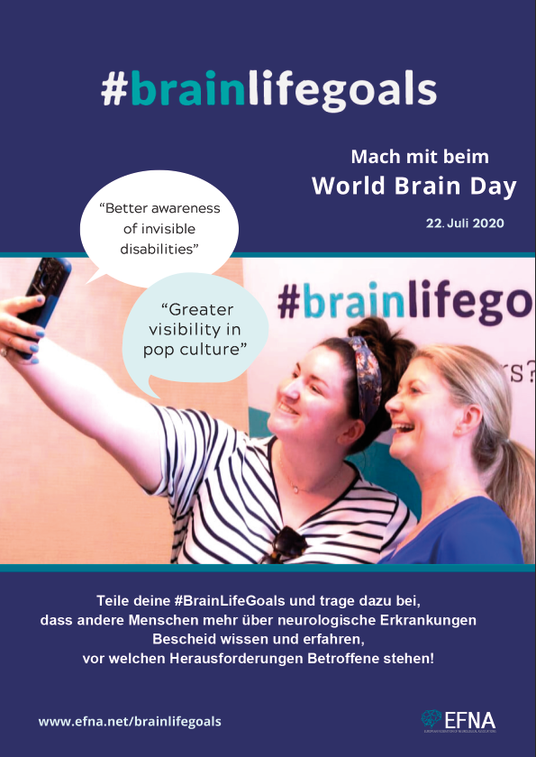 #BrainLifeGoals Plakat, Credit: EFNA, deutsche Adaption: ÖMSG/Kerstin Huber-Eibl