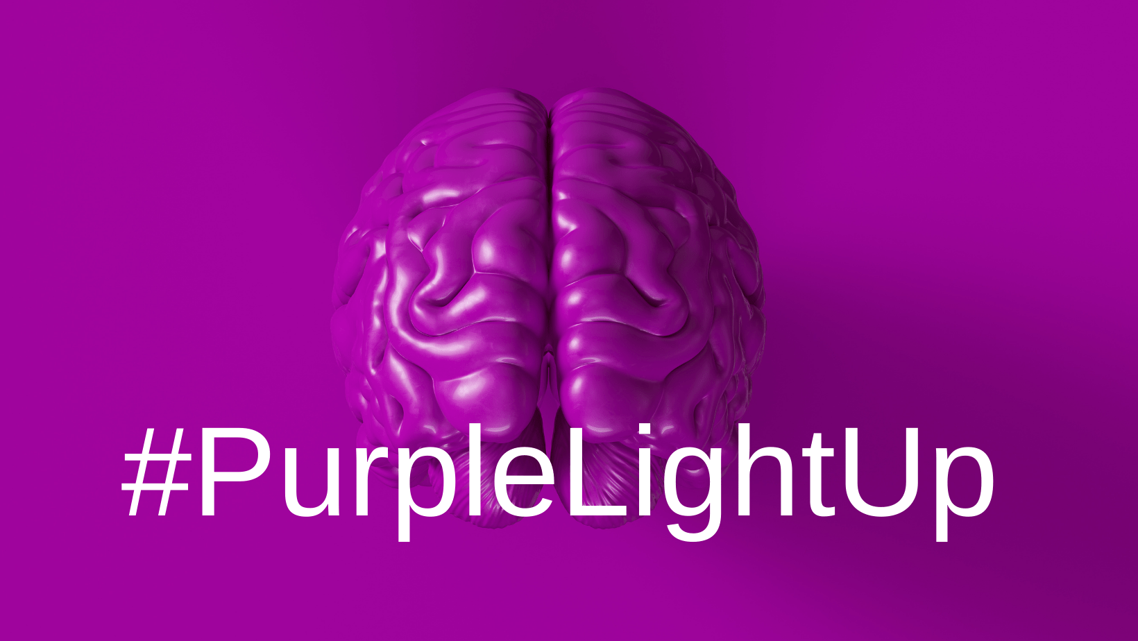 lila Hintergrund mit Gehirn, Schriftzug #PurpleLightUp, Credit: Canva
